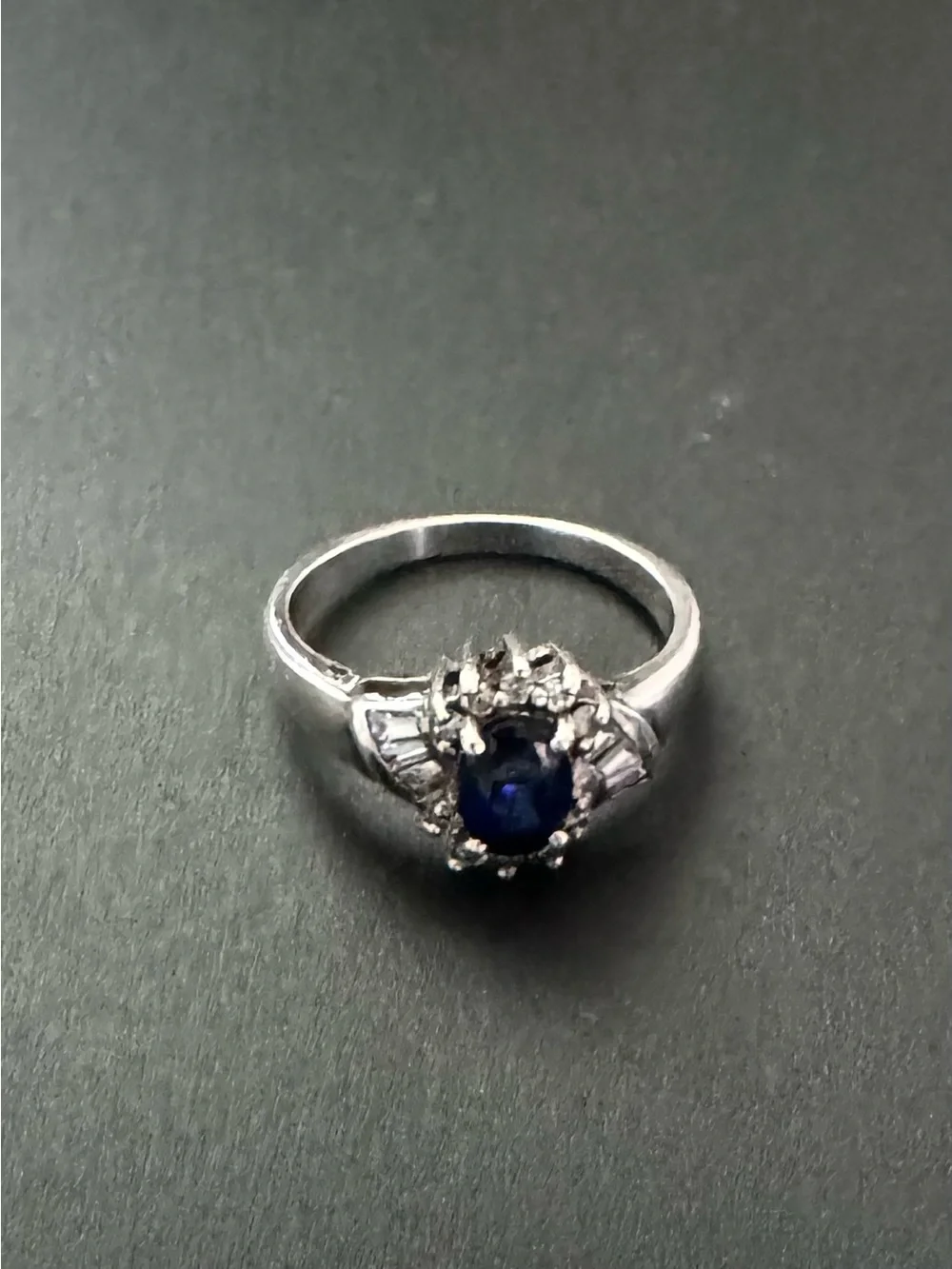 Vintage Blue Sapphire Halo Ring 925 Sterling Silver Art Deco Engagement